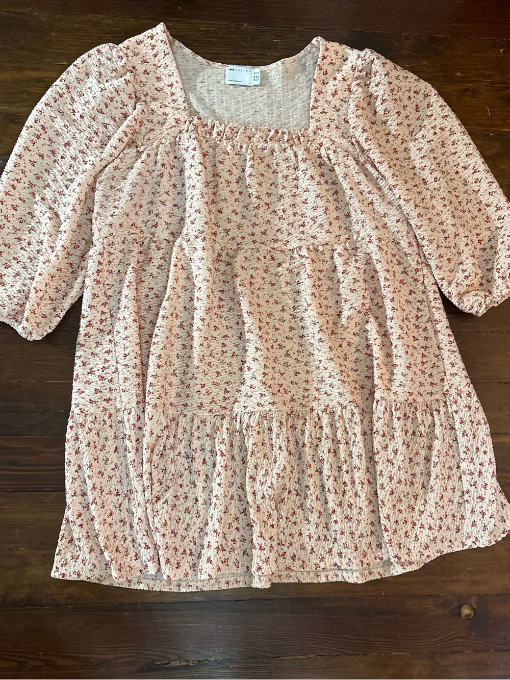 ASOS design pink floral babydoll puff sleeve mini dress size 14